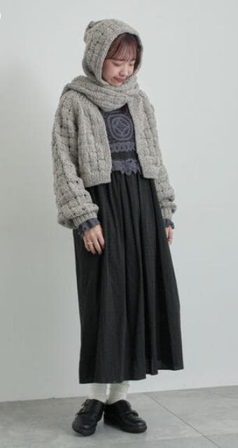 【未使用・ツハル】ペルーニット❀柄編みバラクラバ❀グレー❀TSUHARU