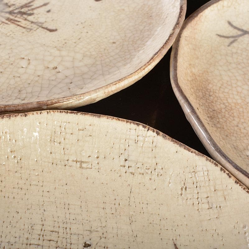 和食器　志野焼　絵志野　大橋秋二作　松文　銘々皿　五客　共箱　V　R7415