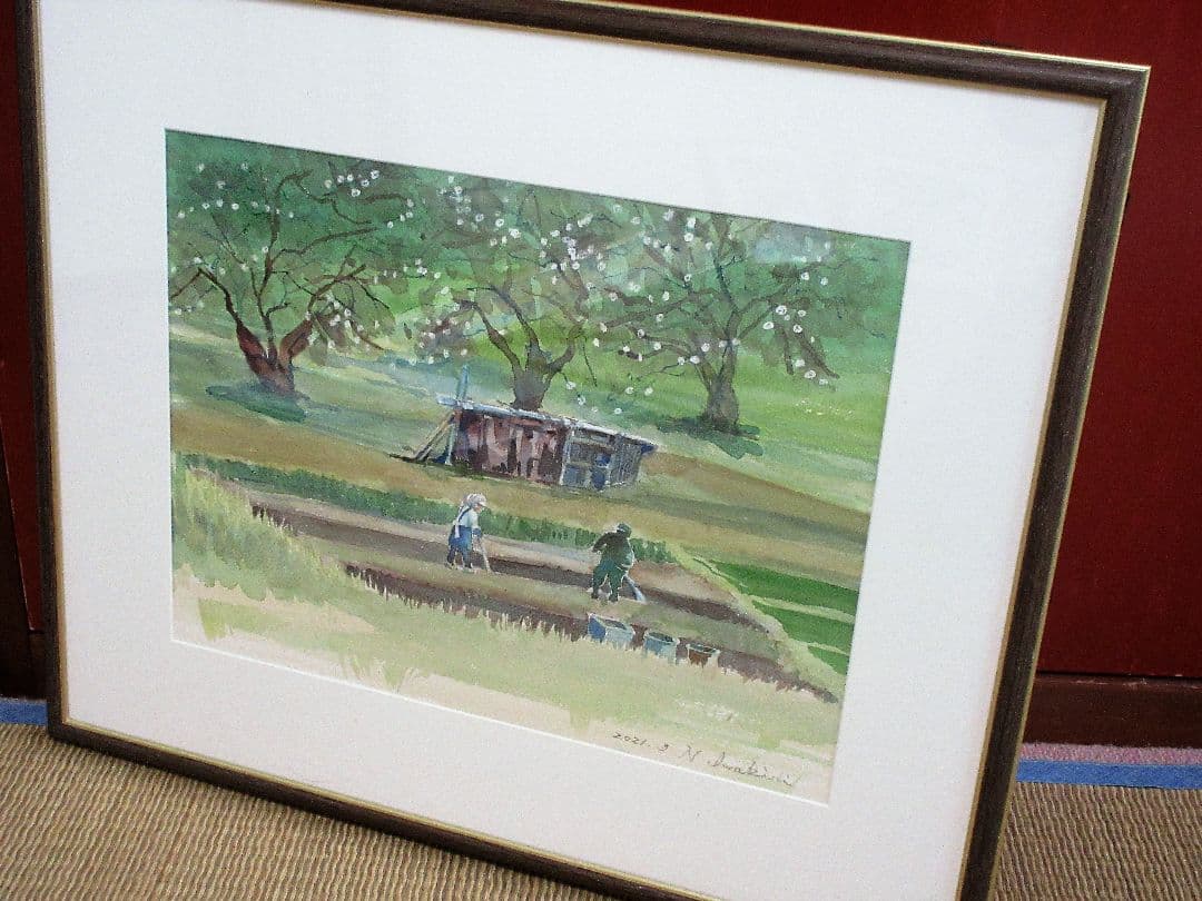 水彩画「梅の下の農夫」