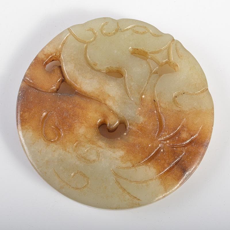 中国　玉石彫刻　神獣雕　玉器　玉牌　根付　C　R7136E