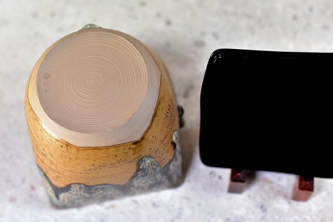 値下げ、十四代赤楽造　高取管耳水指角型　【極上品】水差　お茶道具/共箱