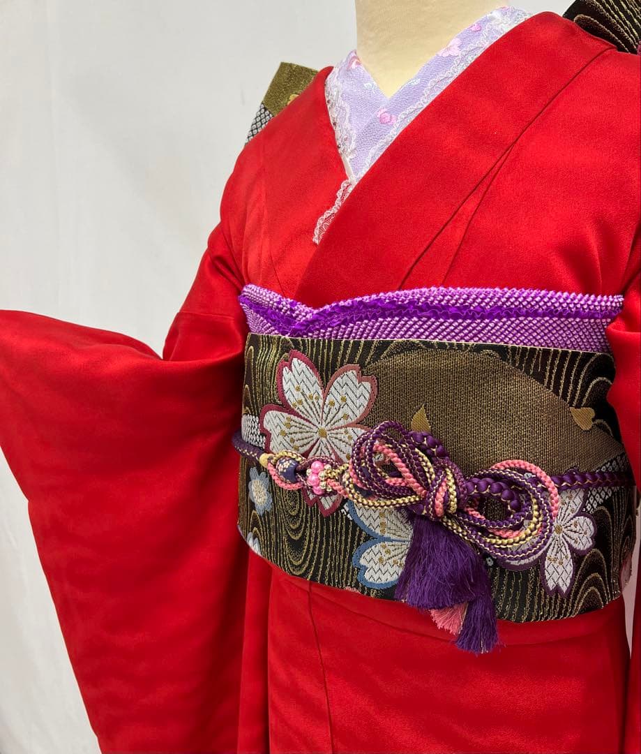 振り袖　フルセット　別誂絞り長襦袢付　赤　黒　ツートーン　成人式　 580