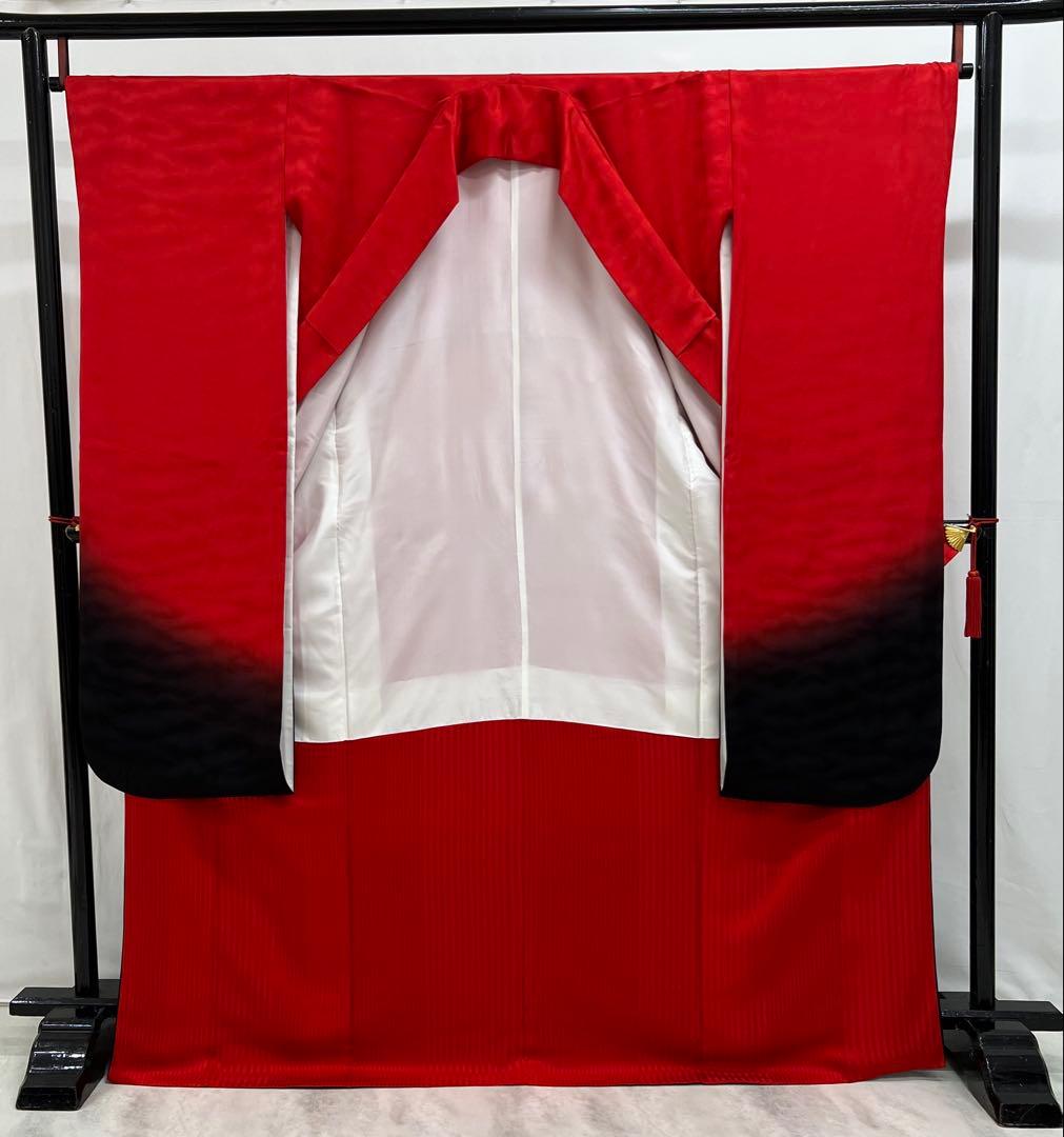 振り袖　フルセット　別誂絞り長襦袢付　赤　黒　ツートーン　成人式　 580