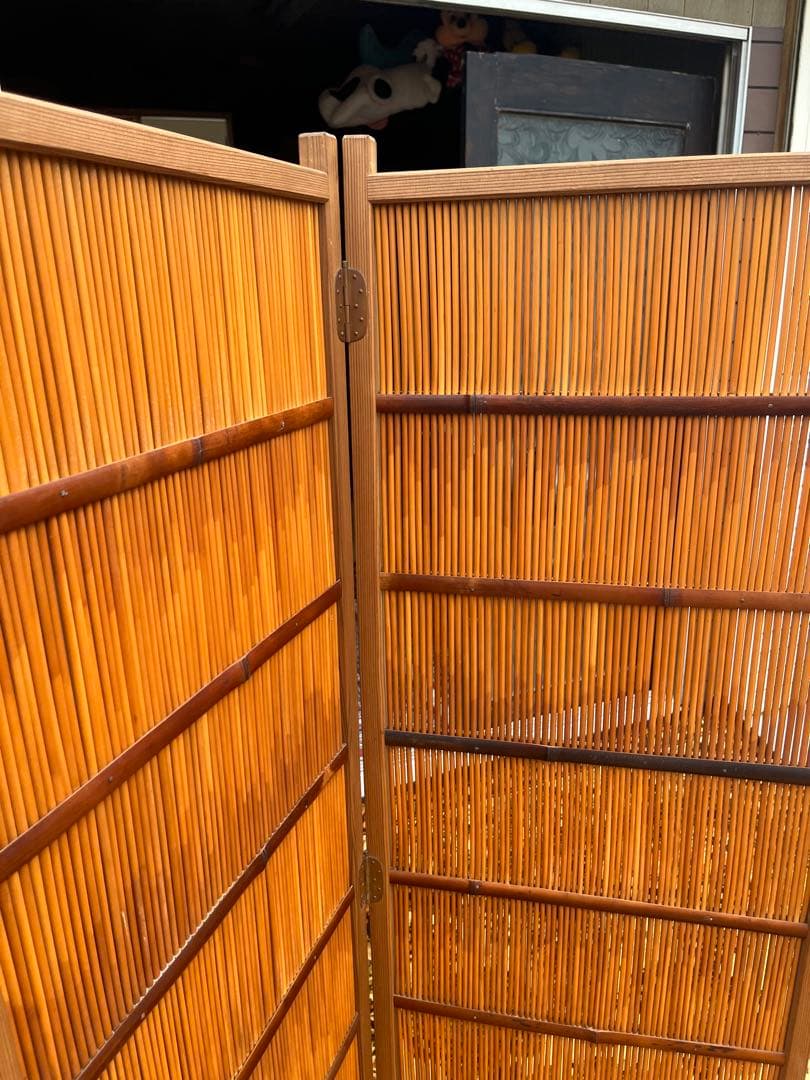 花寄屏風 4枚折 衝立 茶道具 パーテーション 目隠し インテリア 昭和レトロ