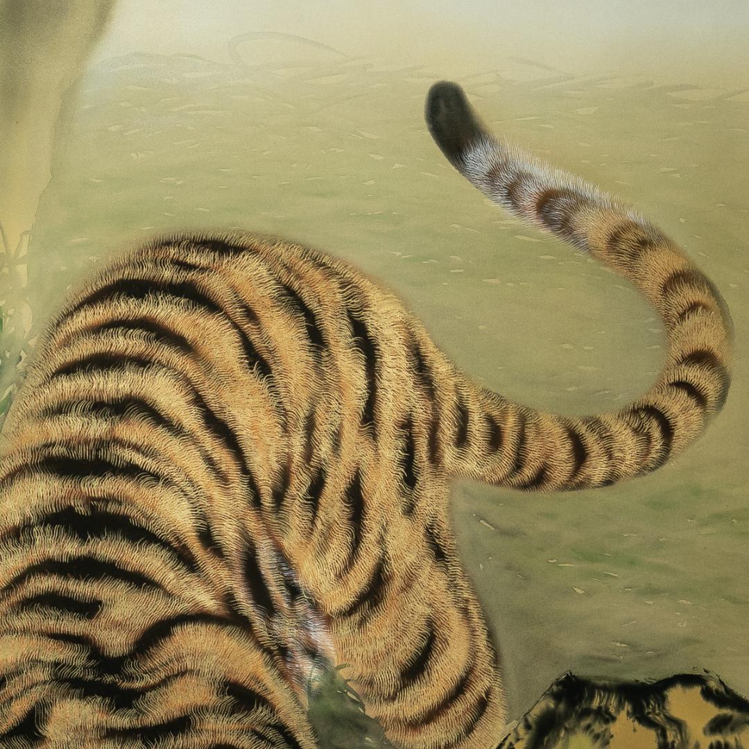 掛軸-1705　斎藤白揚　猛虎　共箱　総幅９７センチの大幅