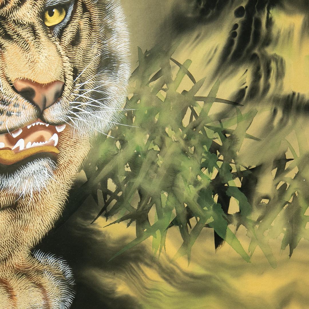 掛軸-1705　斎藤白揚　猛虎　共箱　総幅９７センチの大幅