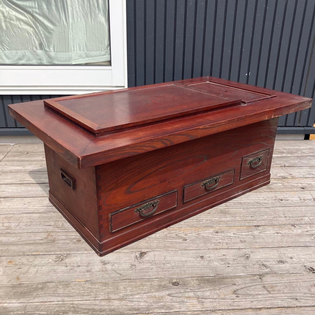 昭和レトロ 木製 長火鉢 3杯 引き出し収納付き 火鉢 五徳付き 囲炉裏 古家具