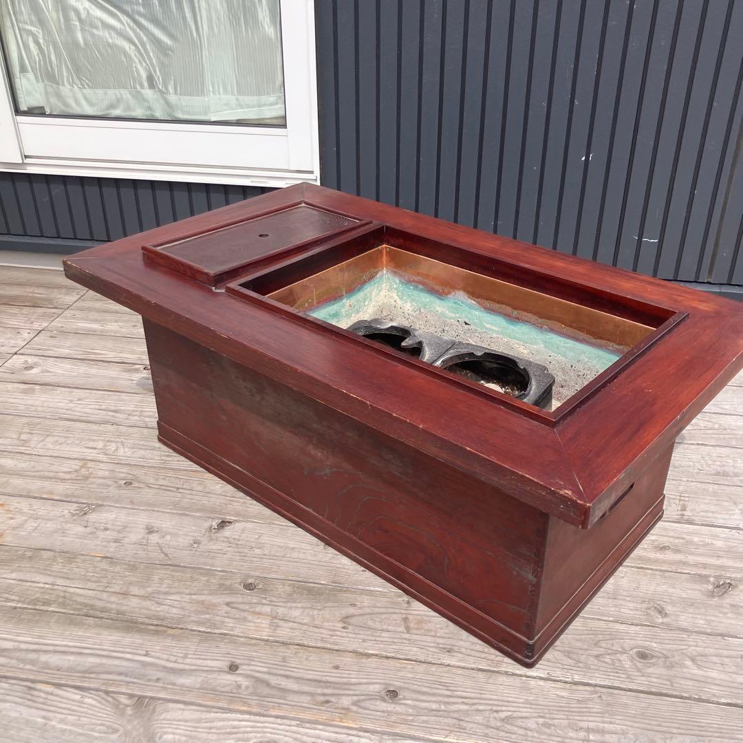昭和レトロ 木製 長火鉢 3杯 引き出し収納付き 火鉢 五徳付き 囲炉裏 古家具
