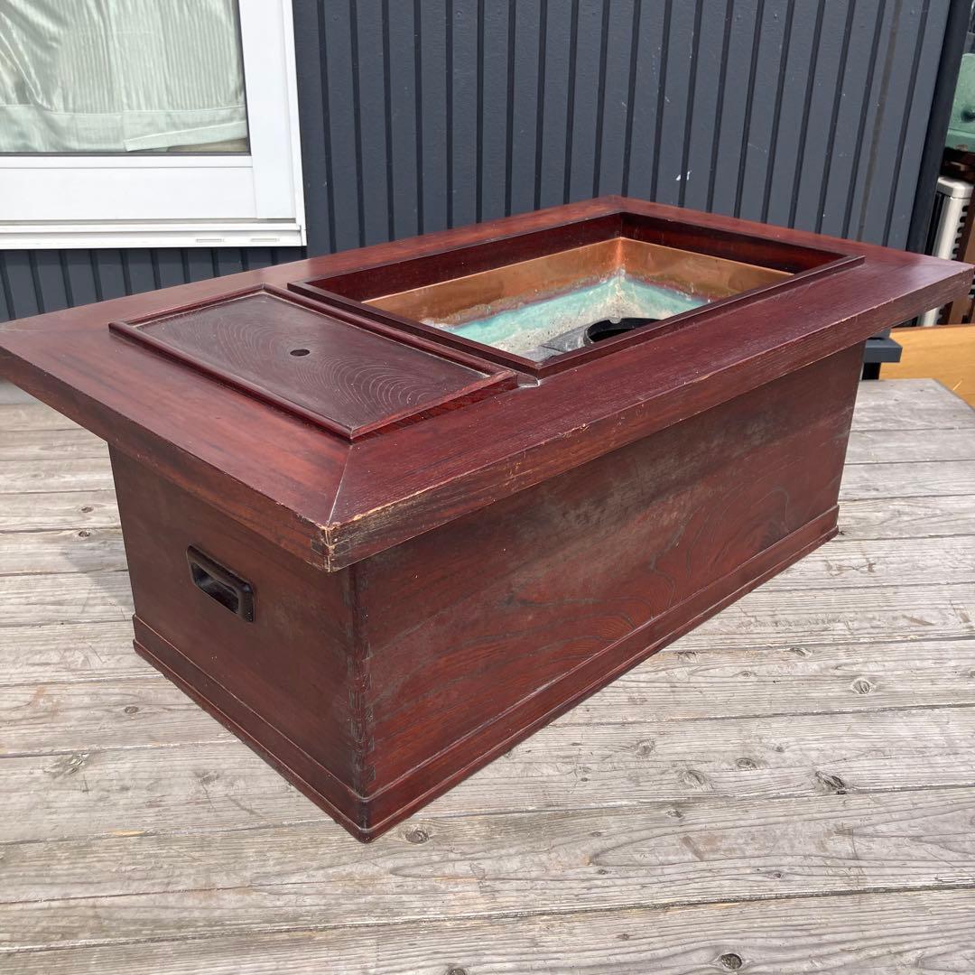 昭和レトロ 木製 長火鉢 3杯 引き出し収納付き 火鉢 五徳付き 囲炉裏 古家具