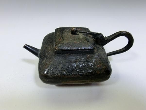 水滴■古銅製時代物 後手急須型 書道道具 急須型水差し 中国古美術 骨董品■