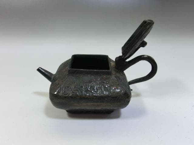 水滴■古銅製時代物 後手急須型 書道道具 急須型水差し 中国古美術 骨董品■