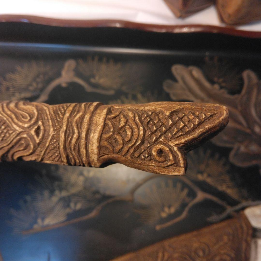 アイヌマキリ　イクパスイ　木製魚の彫刻　北海道　骨董昭和。