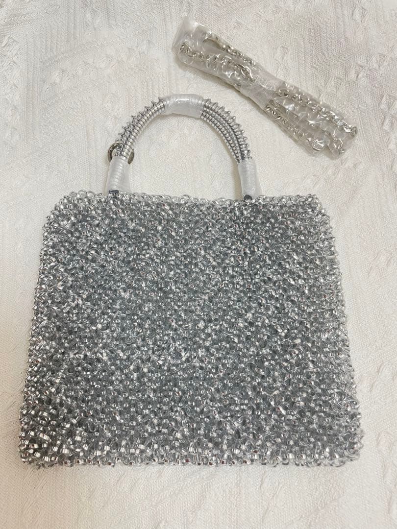 即日発送アンテプリマ風 ビーズ ワイヤーバッグ　ショルダーバッグ　新品　シルバー