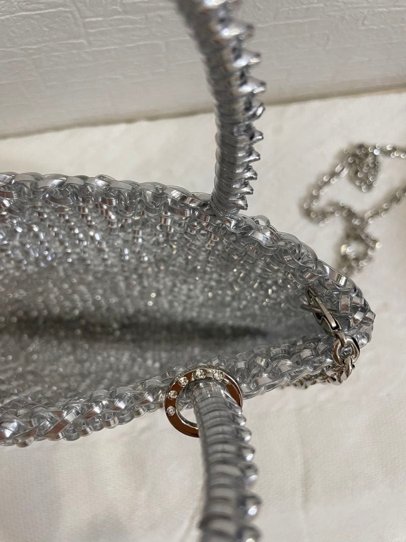 即日発送アンテプリマ風 ビーズ ワイヤーバッグ　ショルダーバッグ　新品　シルバー