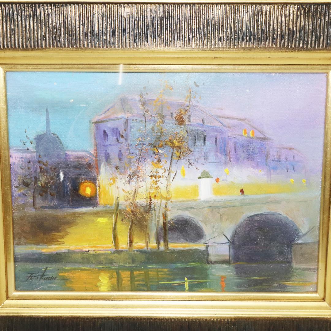 星空のセーヌ川　油絵 二口正和 油彩画 F4号