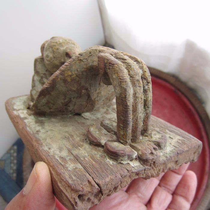 19世紀　インドの古い木彫　オウム　蛇　アンティーク