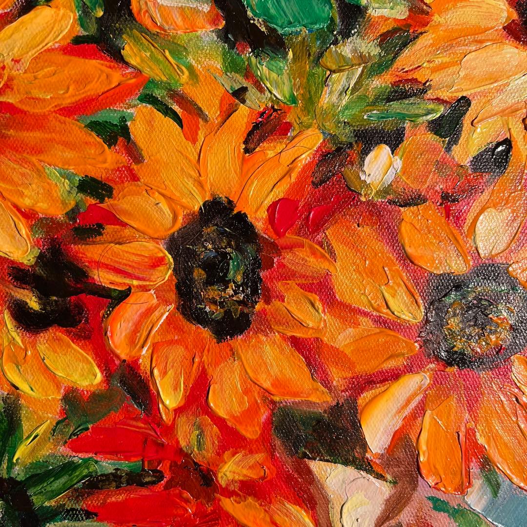 手書き油絵 ひまわり 額付 肉筆絵画 インテリア 油彩画