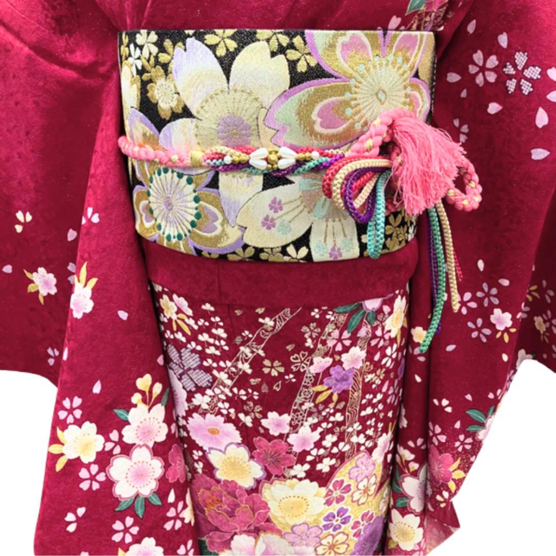 【お得品】 振袖セット 成人式 正絹 振袖 花柄 桜 赤 S87 ●