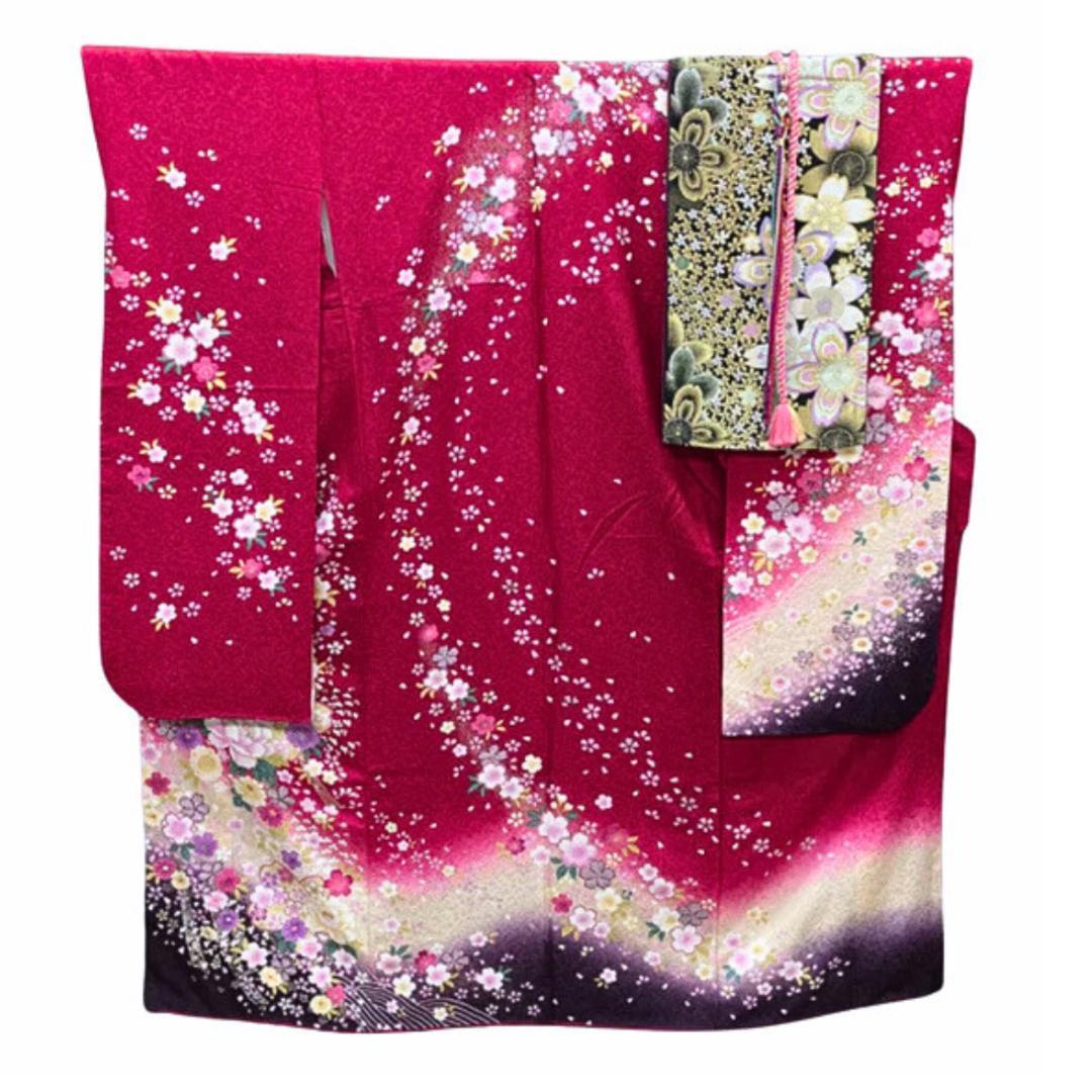 【お得品】 振袖セット 成人式 正絹 振袖 花柄 桜 赤 S87 ●
