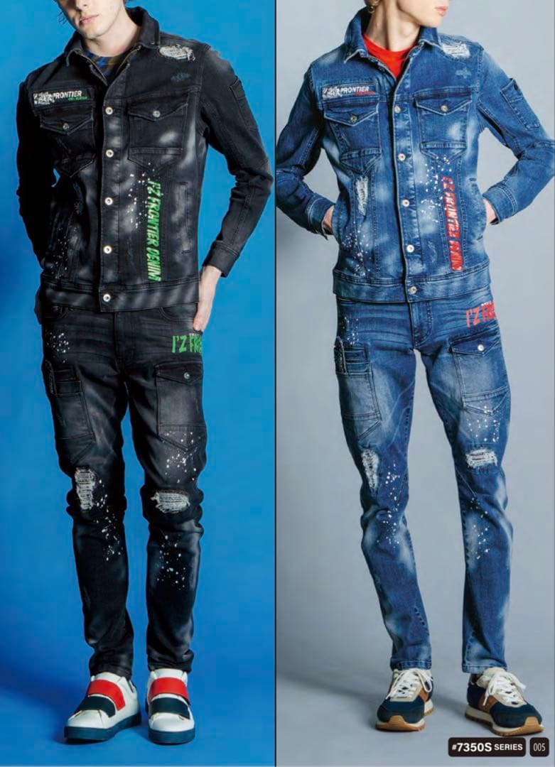 アイズフロンティア７３５０ＳデニムＧ　Ｓ寸カーゴパンツ７３cm上下組インディゴ