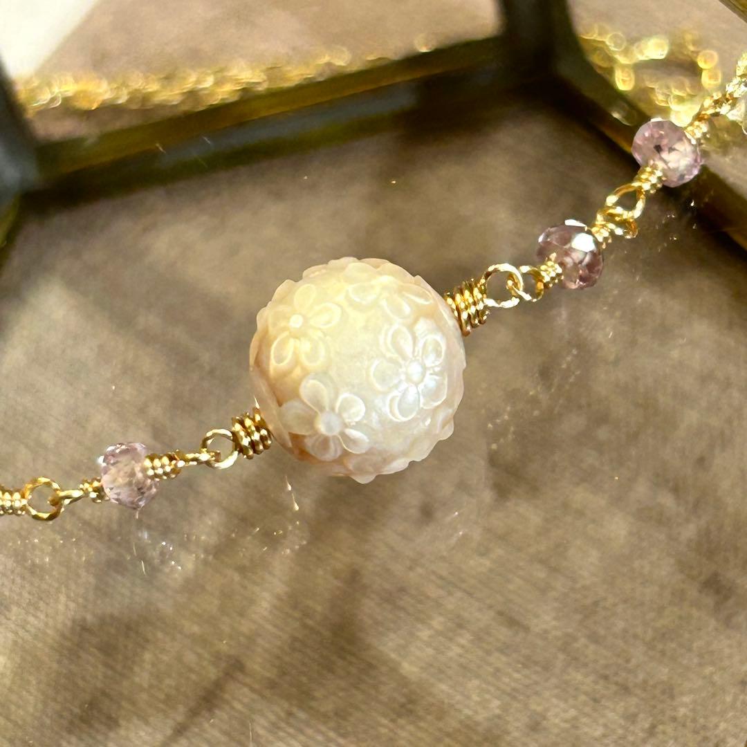 専用✳︎2点おまとめ　あこや真珠フラワーカービング　14kgf　天然石ネックレス他