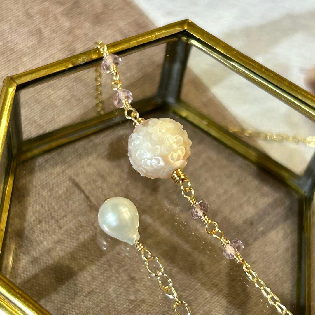 専用✳︎2点おまとめ　あこや真珠フラワーカービング　14kgf　天然石ネックレス他
