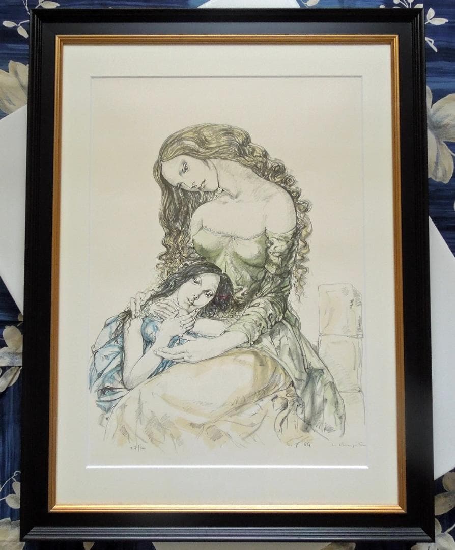 真作　130万円　君代コレクション　藤田嗣治　母と娘　直筆サイン　ブイッソン証明