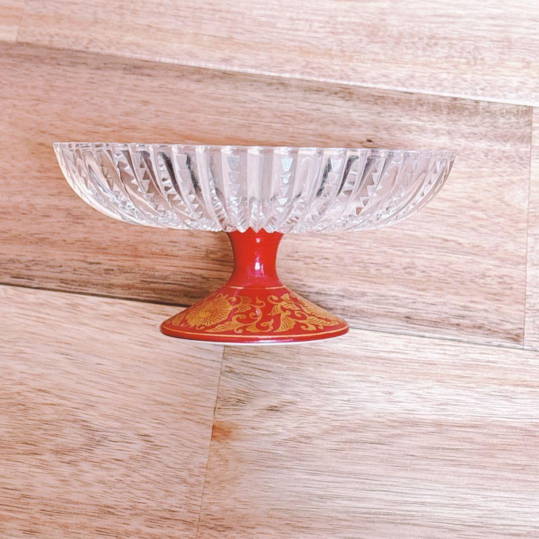 林九郎作　赤絵金彩コンポート皿　脚付きガラス鉢　波佐見焼　伝統工芸