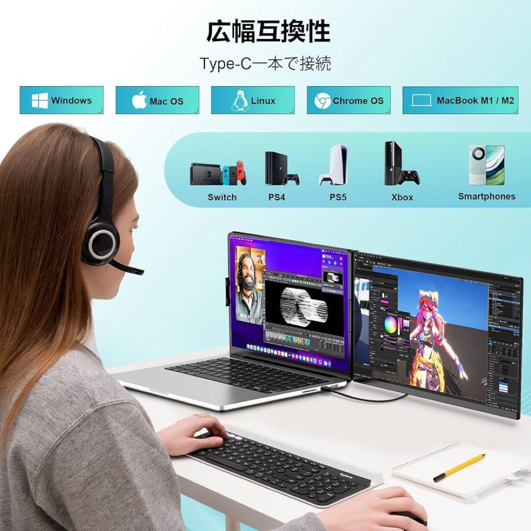 モバイルモニター 15.6インチ デュアルディスプレイ セカンドディスプレイ