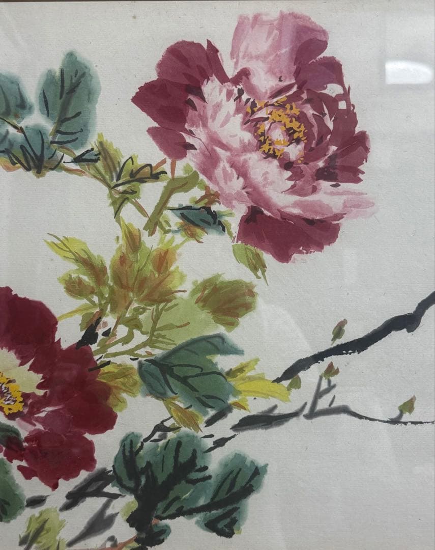 中国　王雪濤　牡丹　栄寶斎　木版水印　額装　送料込み250924