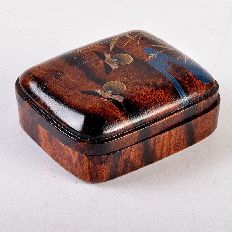 茶道具　竹内幸斎作　螺鈿装飾　蛍蒔絵　黒柿香合　共箱　Z　8553
