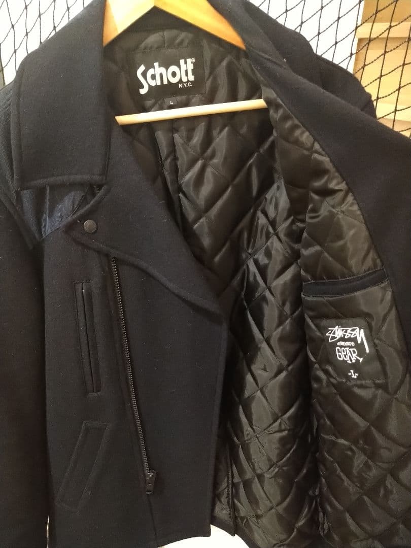 stussy × schott　ライダースジャケット　ネイビー