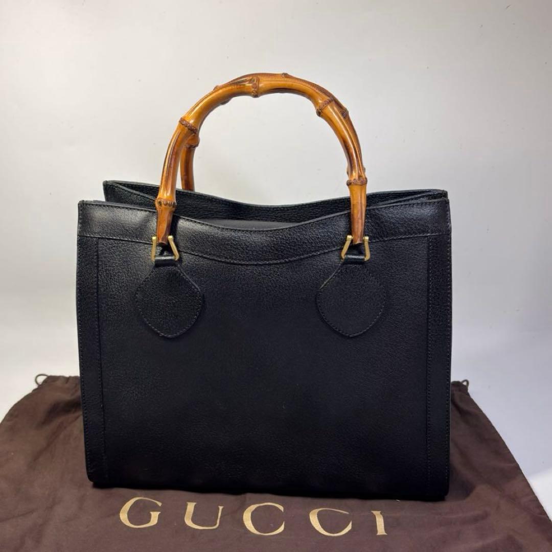 美品GUCCI グッチ バンブー ダイアナ ハンドバッグ レザー　黒 ブラック