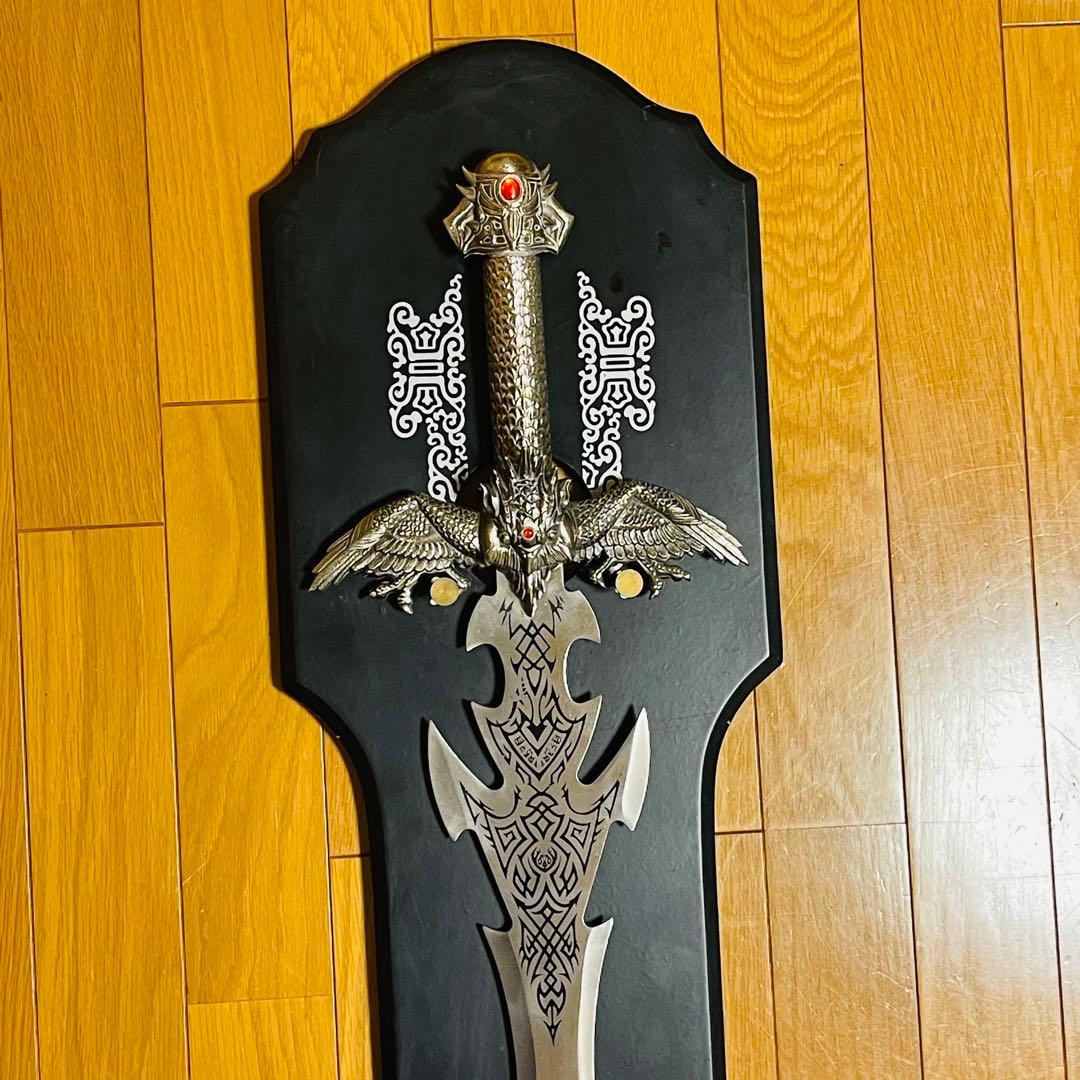 【希少】金属製 洋剣 模造剣 デスブリンガー エクスカリバー 悪魔 飾り台