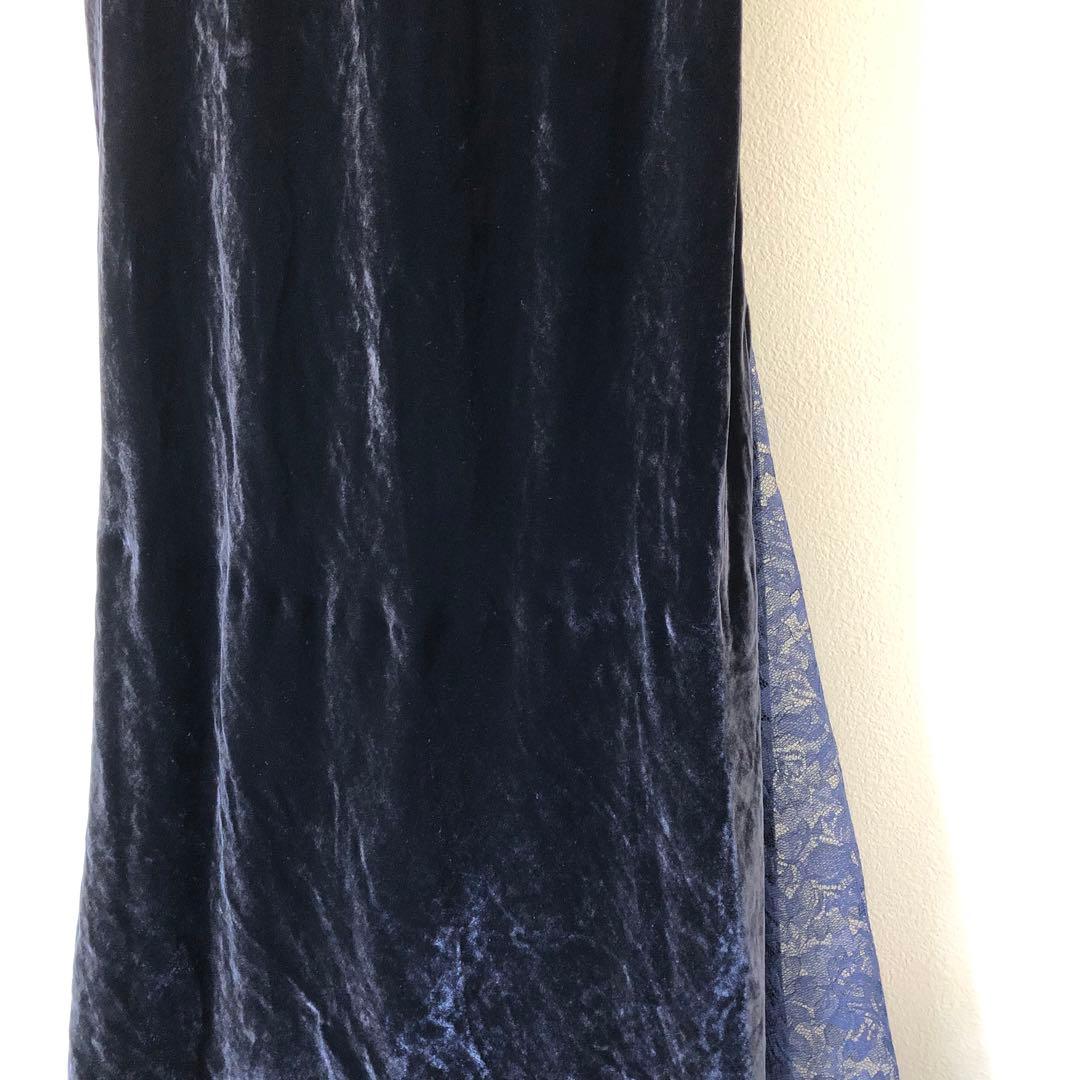 【エルマンノシェルヴィーノ】 ネイビー ロングドレス ベルベット