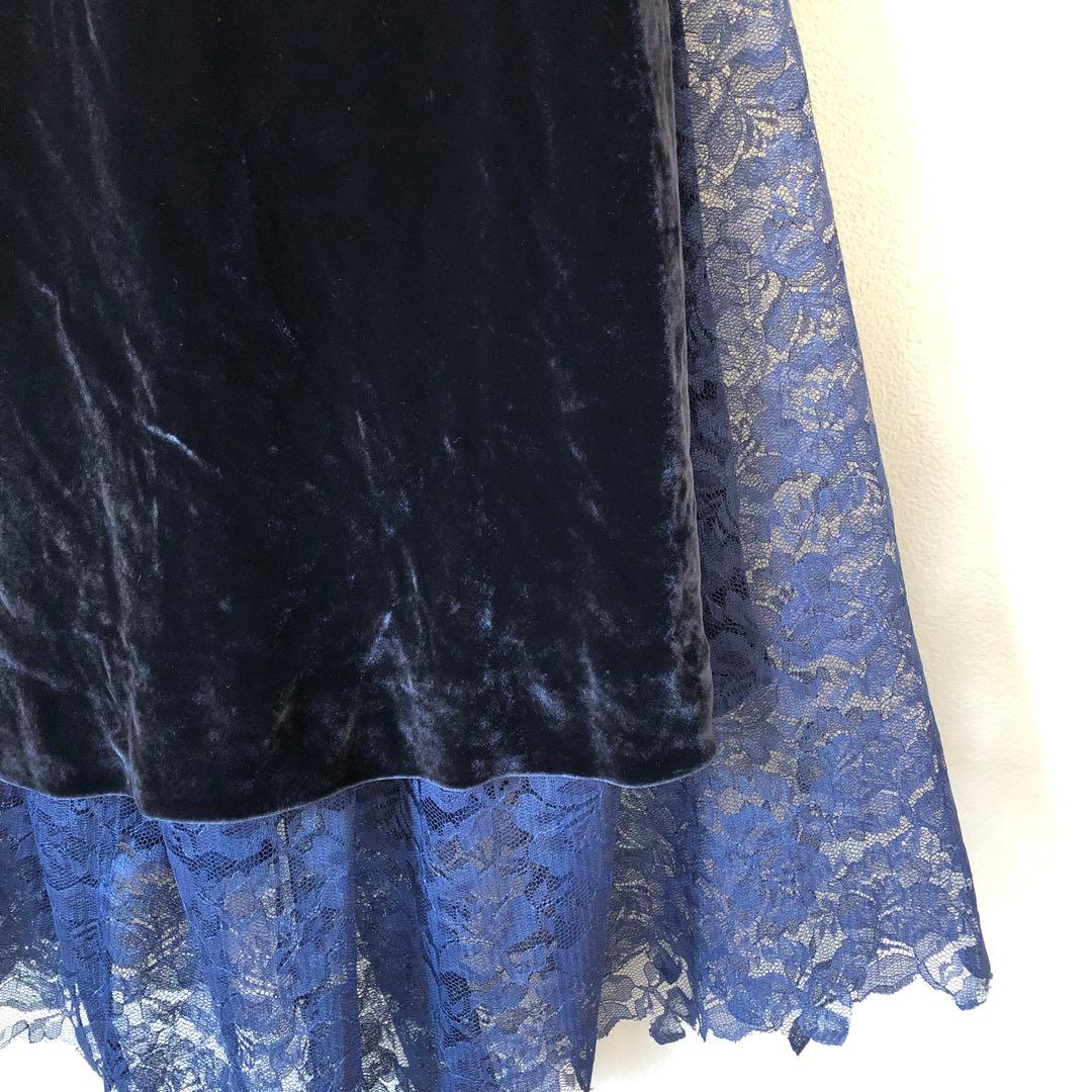 【エルマンノシェルヴィーノ】 ネイビー ロングドレス ベルベット