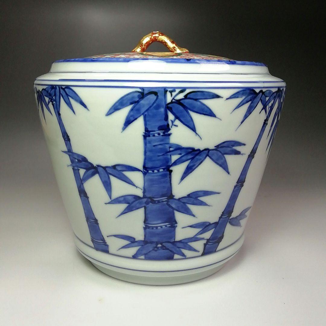 Ｓ４３６　水指　『染付　竹の図　水指』『平安　高野正阿弥造』　共箱　茶道具