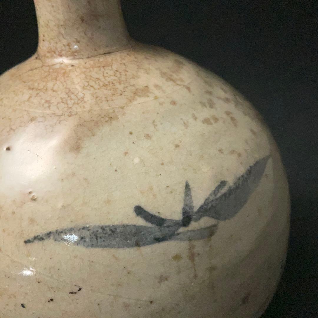 朝鮮美術　李朝　徳利　草花文　丸瓶　骨董　R1407K3