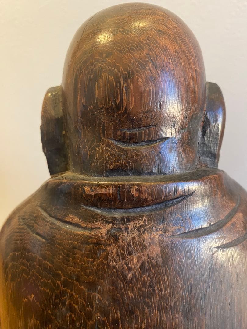 紫檀、黑檀彫刻布袋座佛像、高さ22cm重さ1799g