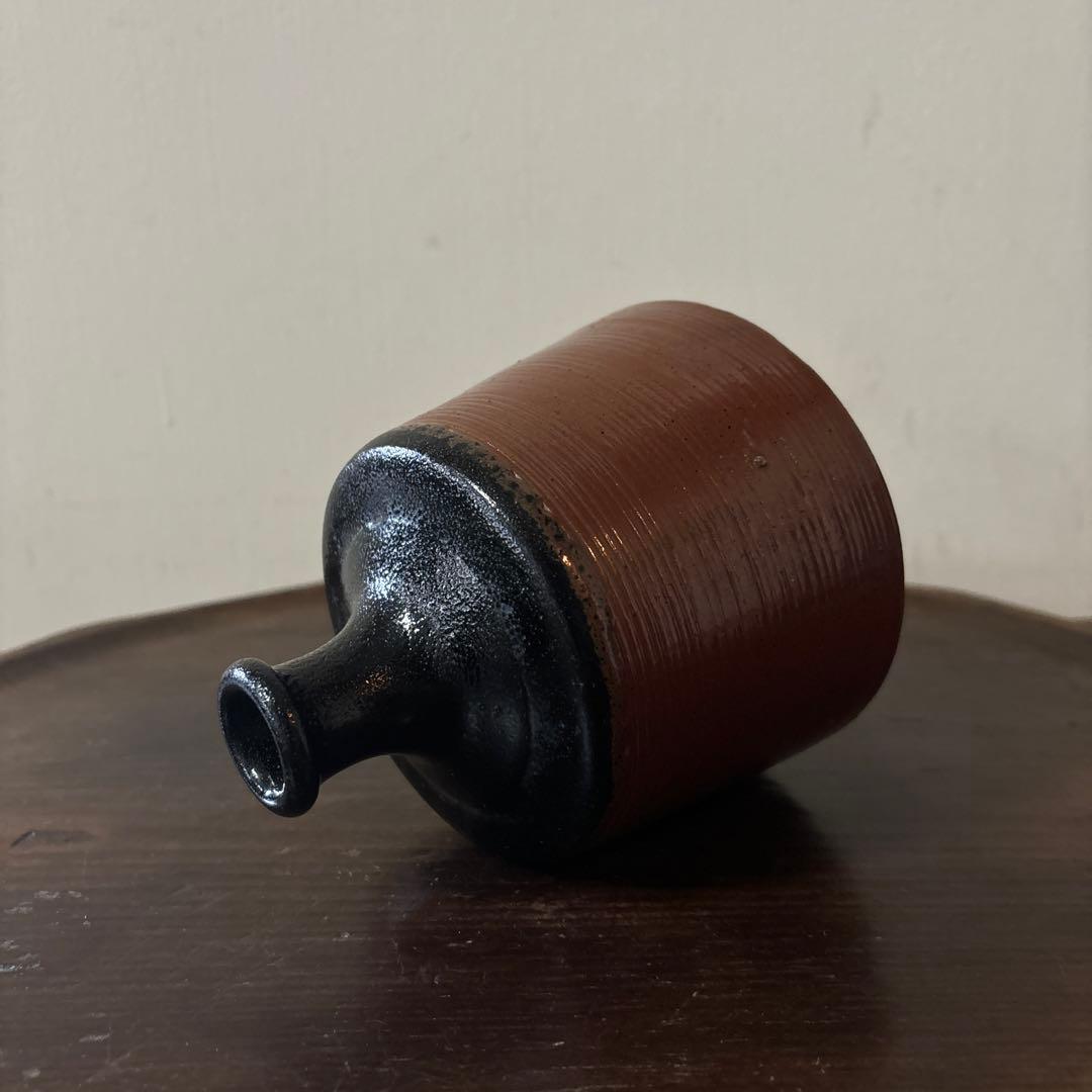 大堀相馬鉄釉徳利花入　古丹波天目釉　酒器　花器　骨董　アンティーク　茶道具　李朝