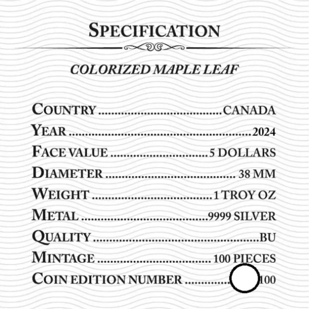 100枚限定！ メイプルリーフ 銀貨 カラー 肉食最強 ティラノサウルス 恐竜