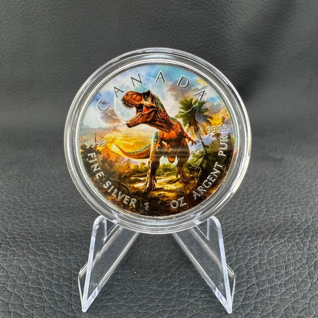 100枚限定！ メイプルリーフ 銀貨 カラー 肉食最強 ティラノサウルス 恐竜