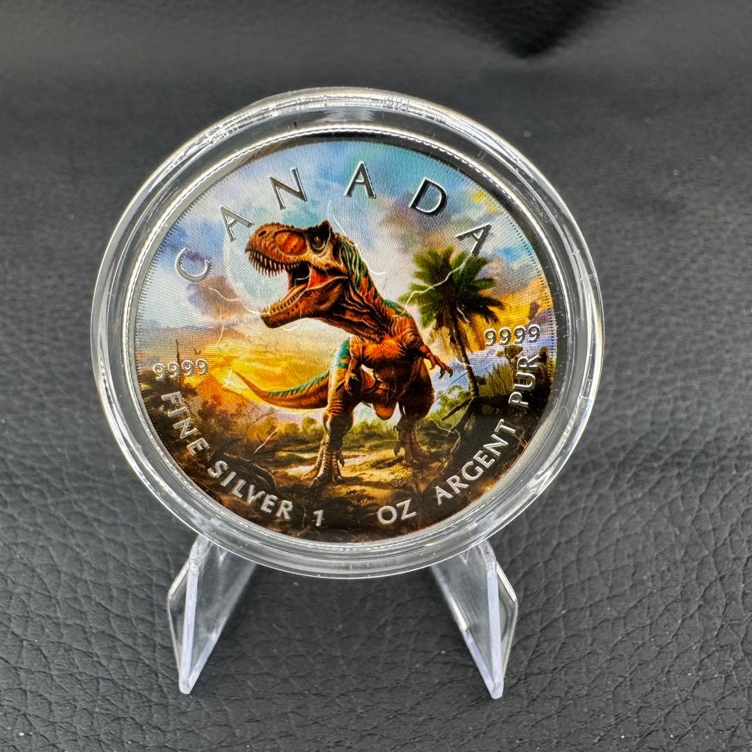 100枚限定！ メイプルリーフ 銀貨 カラー 肉食最強 ティラノサウルス 恐竜