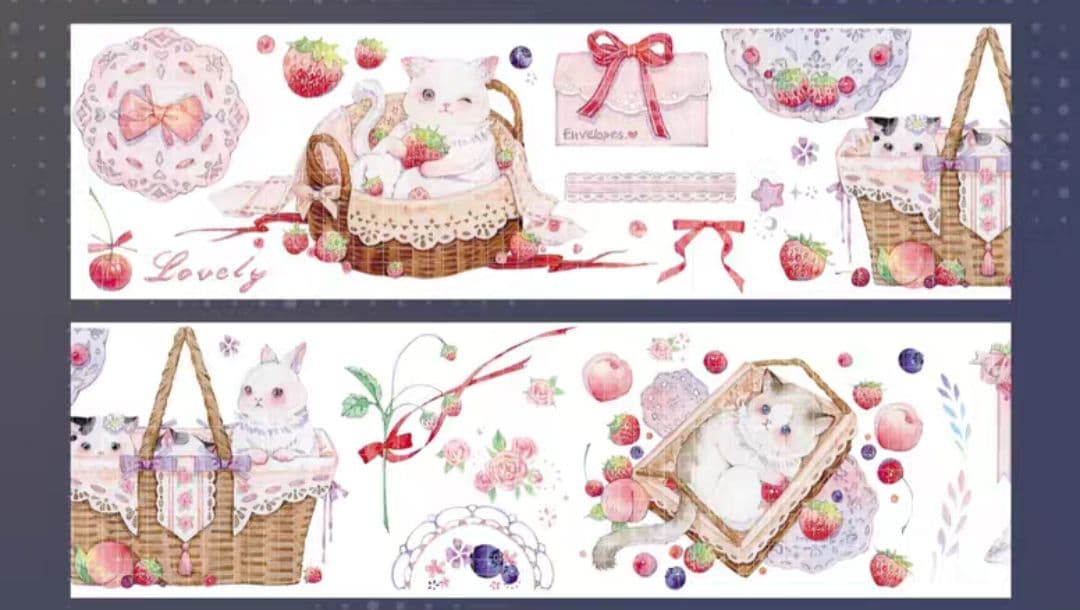 巻売 629★ 海外 マスキングテープ マステ PET 猫 兎 動物 水晶