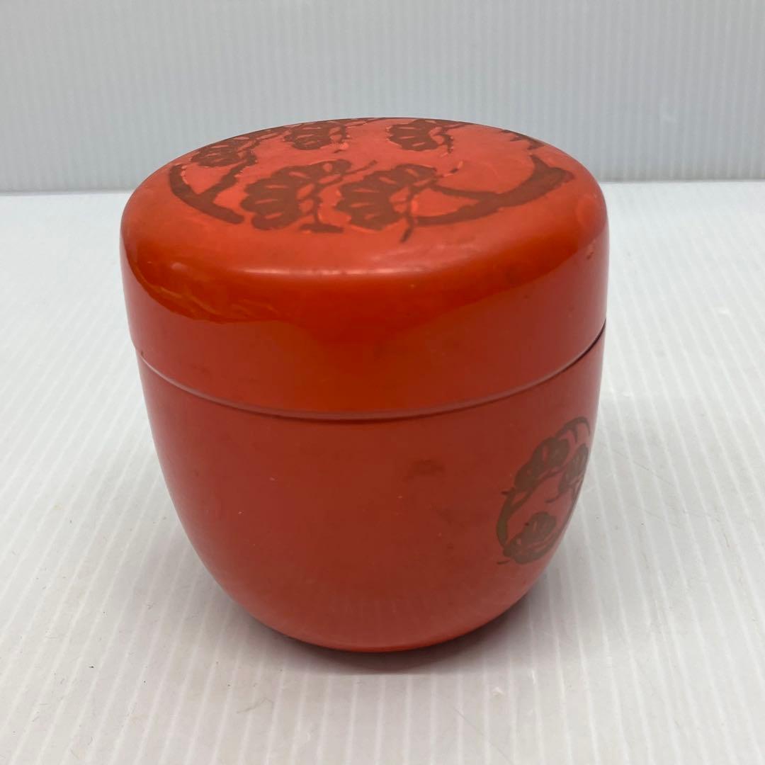 【茶道具】朱色　棗　茶道　日本文化　アンティーク　伝統工芸品　松　漆塗