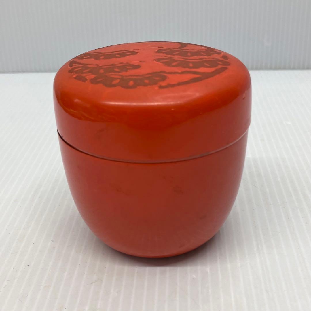 【茶道具】朱色　棗　茶道　日本文化　アンティーク　伝統工芸品　松　漆塗