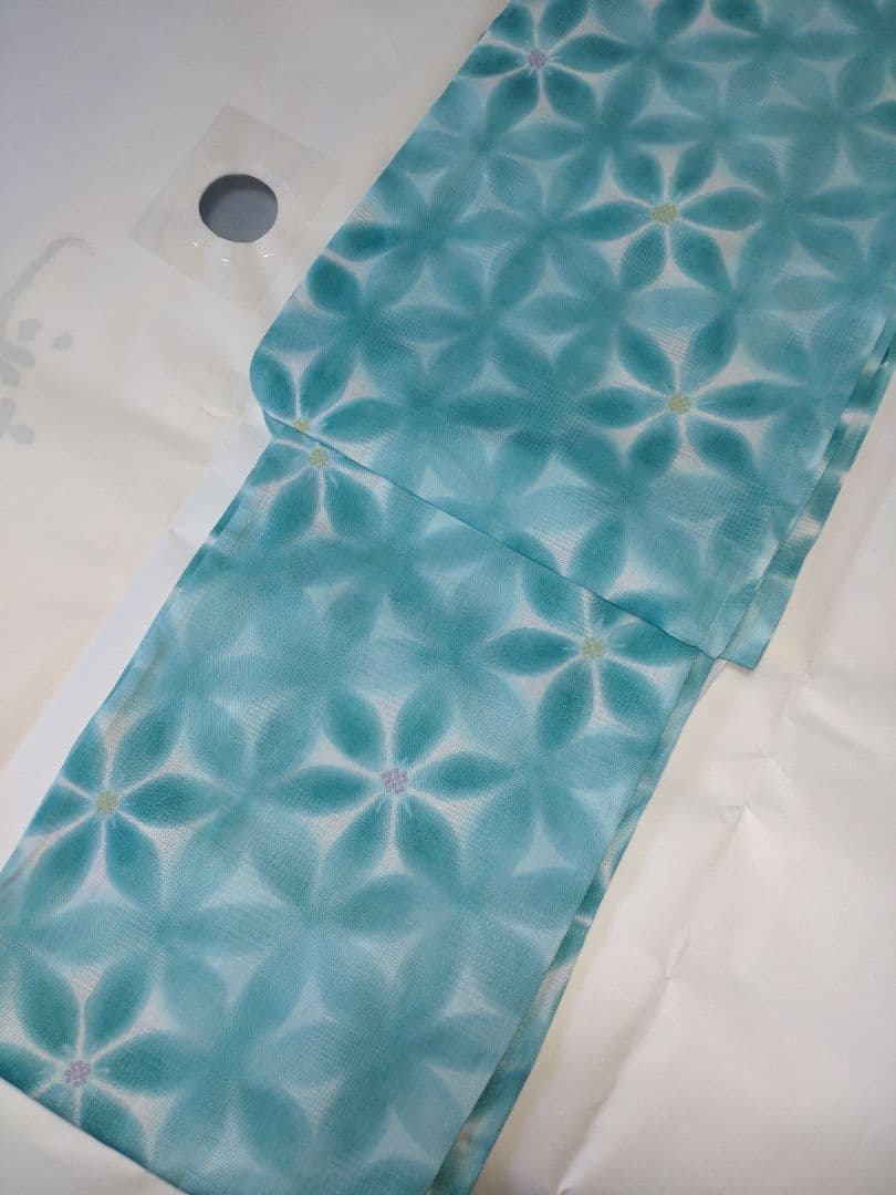 新品未使用　浴衣　雪花絞り風　ターコイズブルー　高級浴衣　夏着物　綿