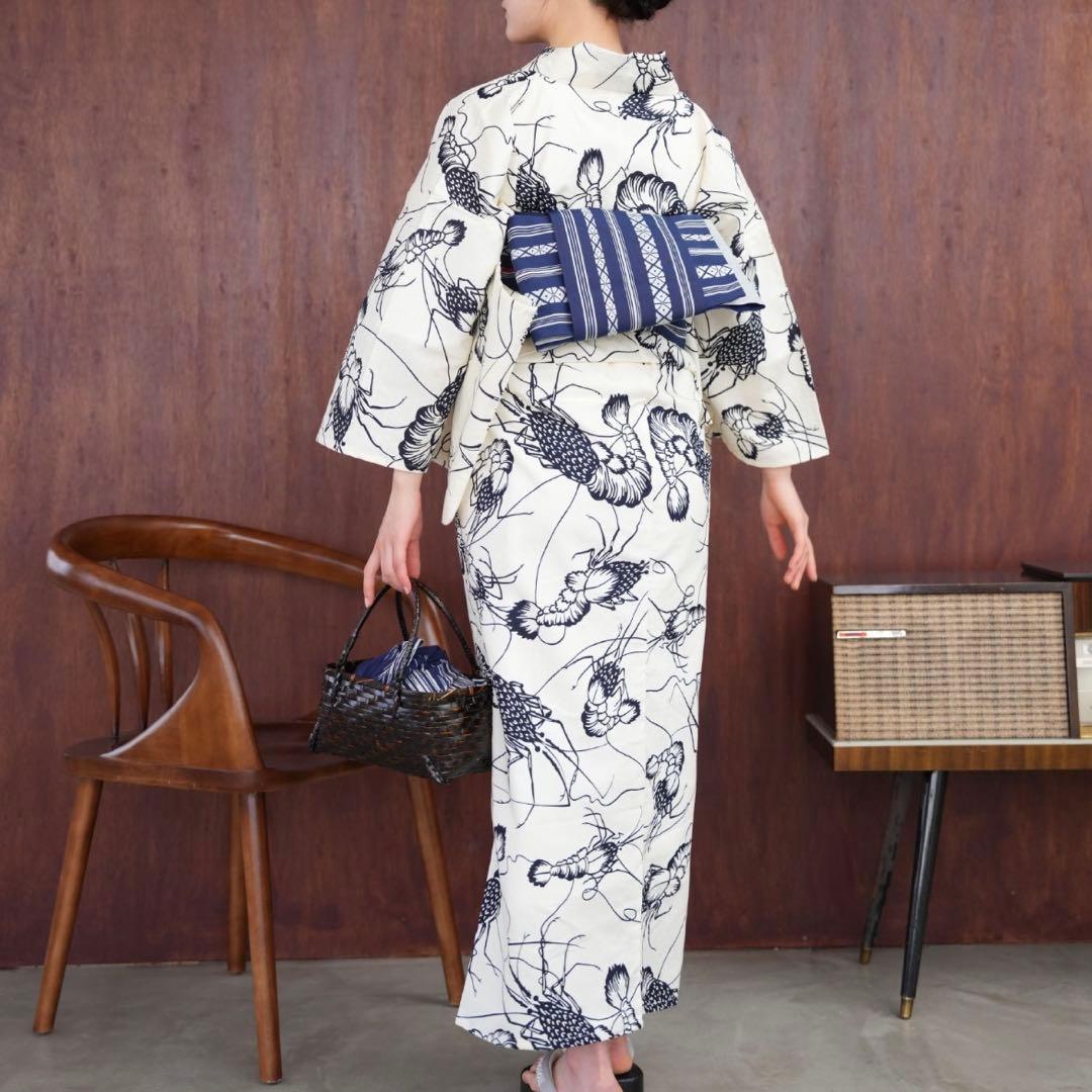 ニコアンティークオリジナル　国内染色 古典柄レトロ　伊勢海老　浴衣　花火大会