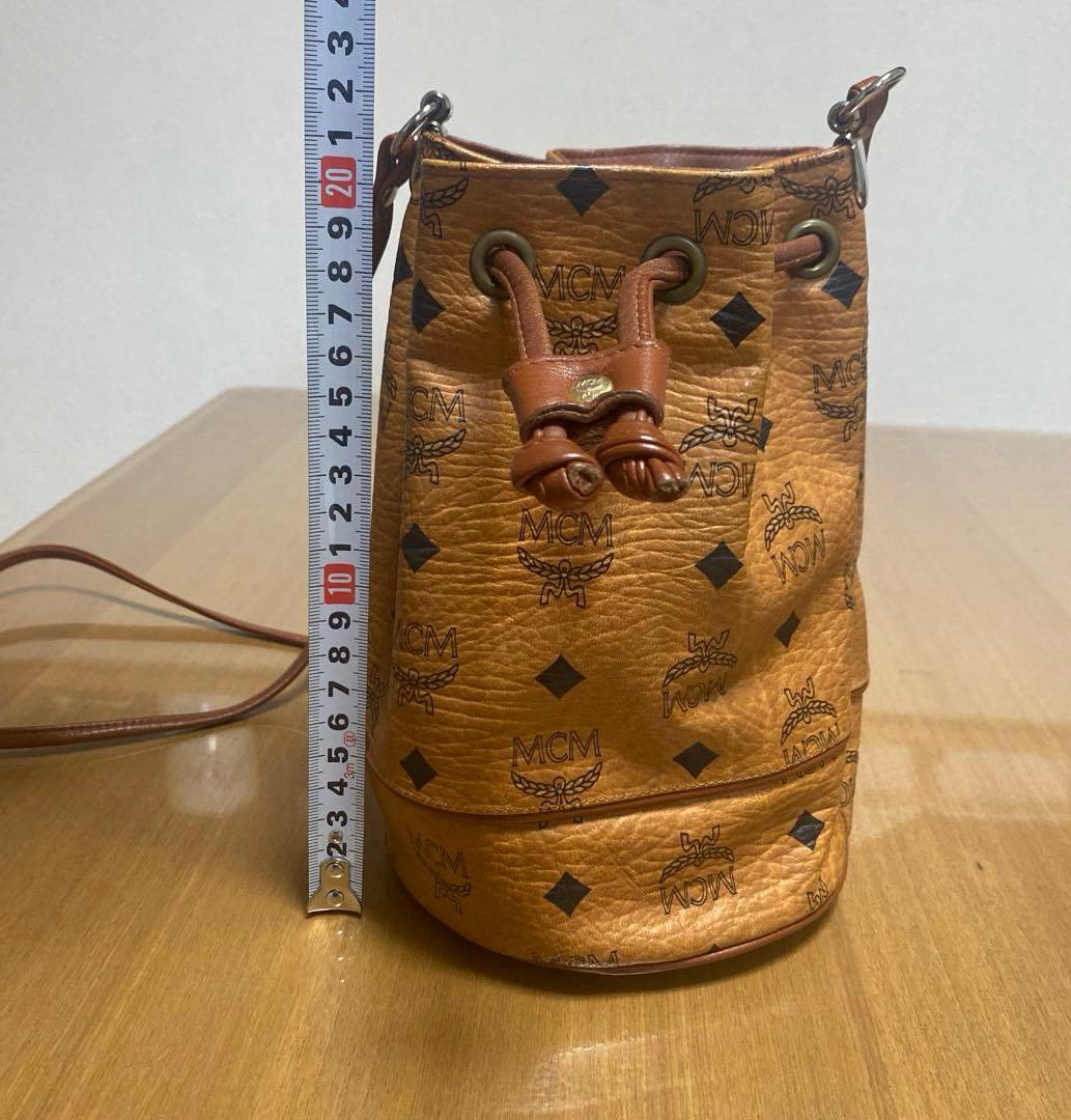 MCM ブラウンレザー 巾着型　バケツ型　ショルダーバッグ