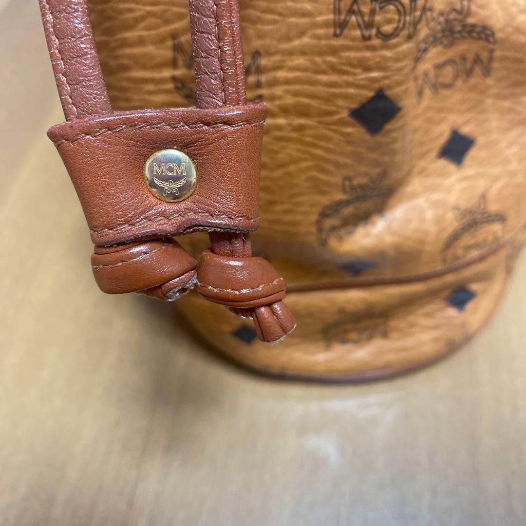 MCM ブラウンレザー 巾着型　バケツ型　ショルダーバッグ